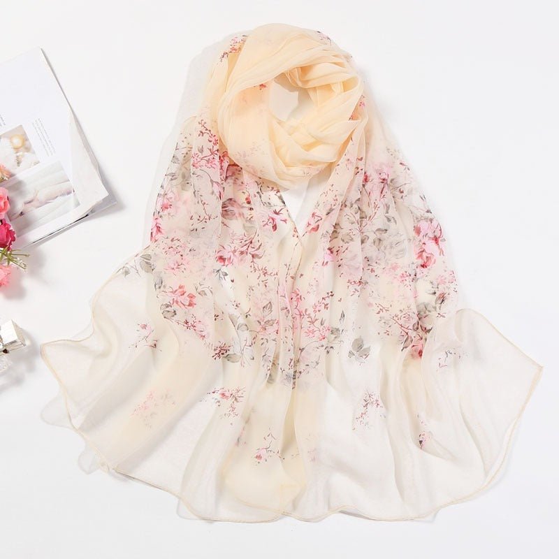 Foulard en coton floral avec liseré doré - 14:10XB098-01 - L'Atelier du Foulard