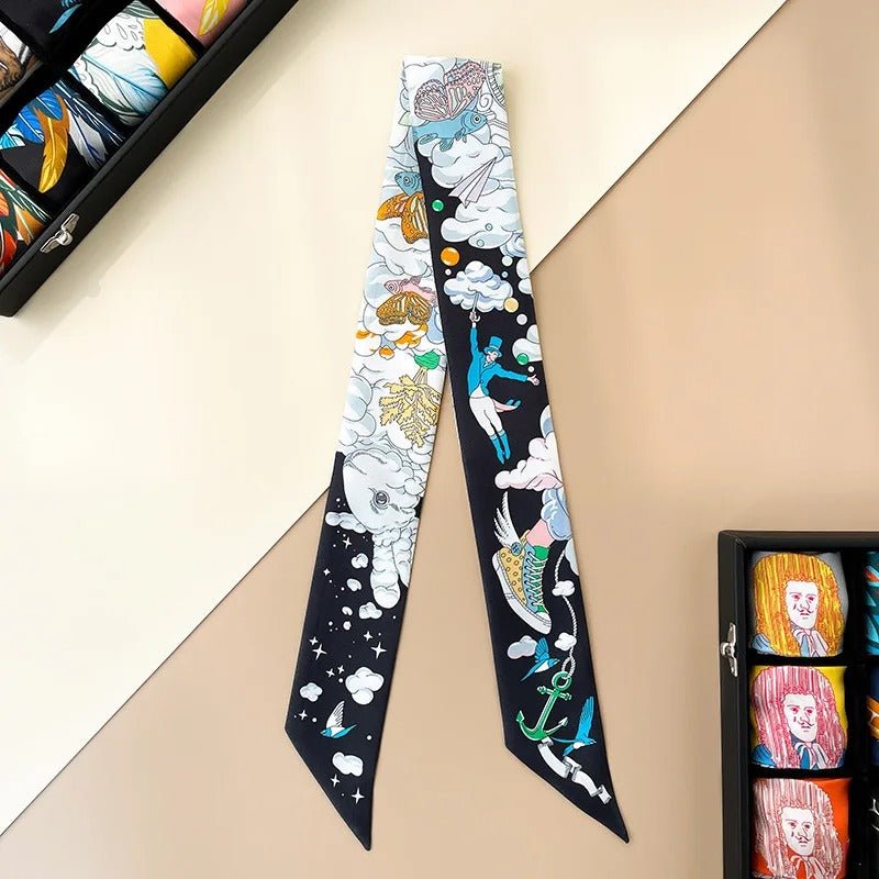 Grand Foulard En Soie Motifs Cavaliers - Tons Naturels, Occasion
