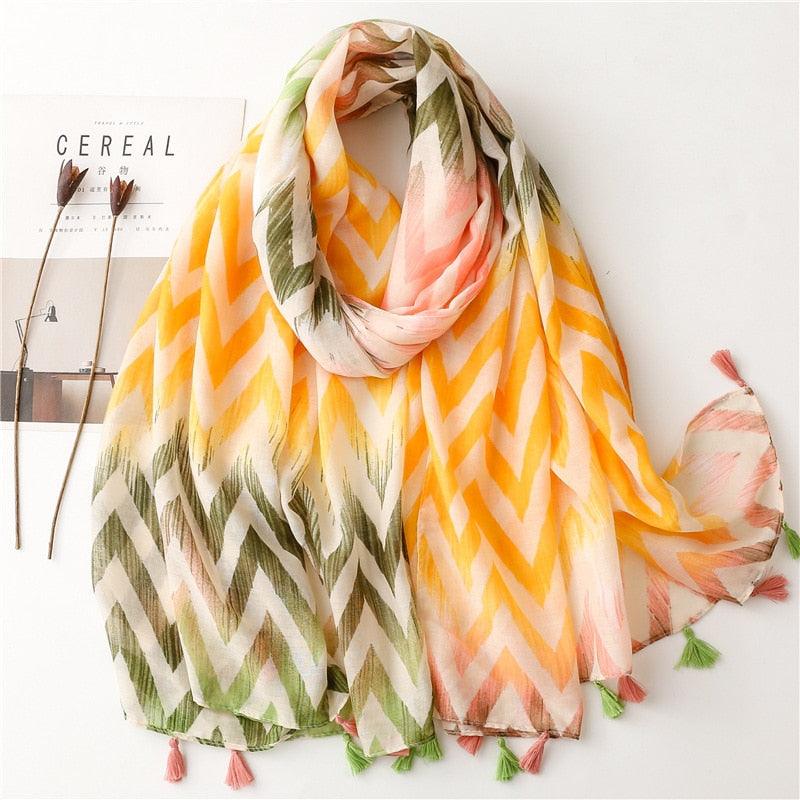Foulard en coton à chevrons jaune et vert - 14:350852#10 - L'Atelier du Foulard