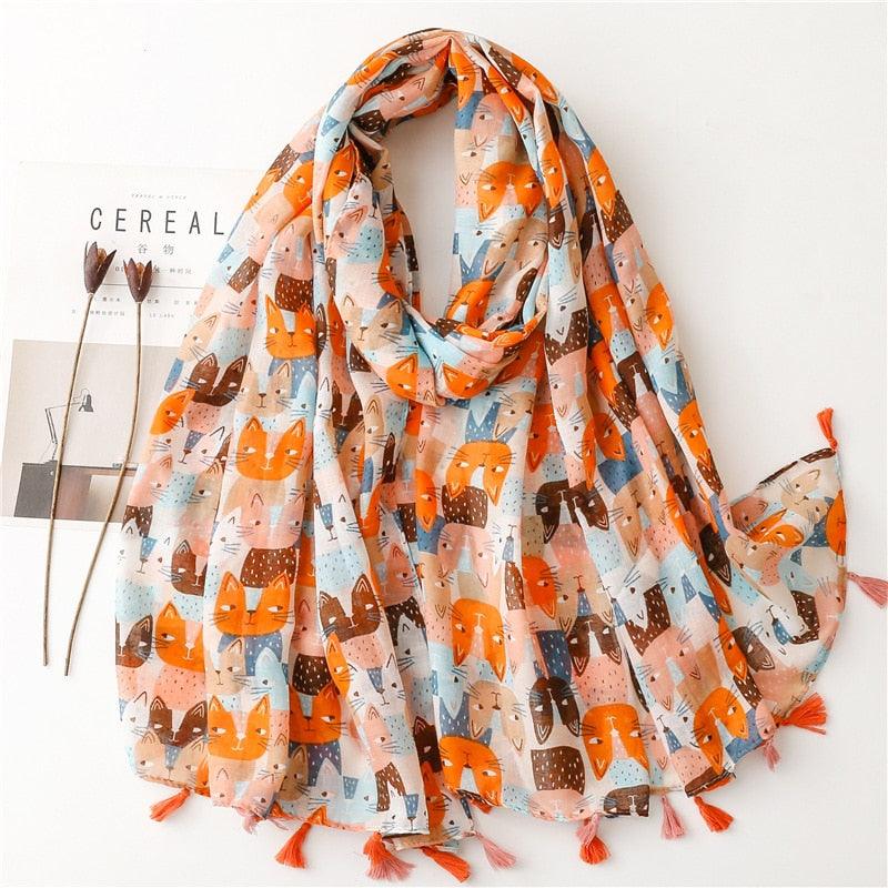 Foulard en coton chat orange - 14:771#1 - L'Atelier du Foulard