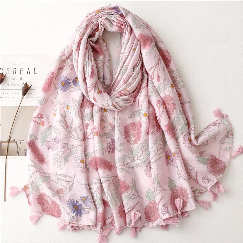 Foulard en coton couleur rose douce motif fleuri - 14:200004890#19 - L'Atelier du Foulard