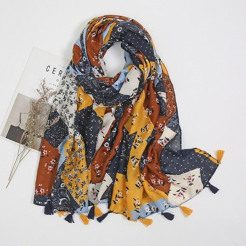 Foulard en coton floral multicolore - 14:200001438#XB094-01 - L'Atelier du Foulard