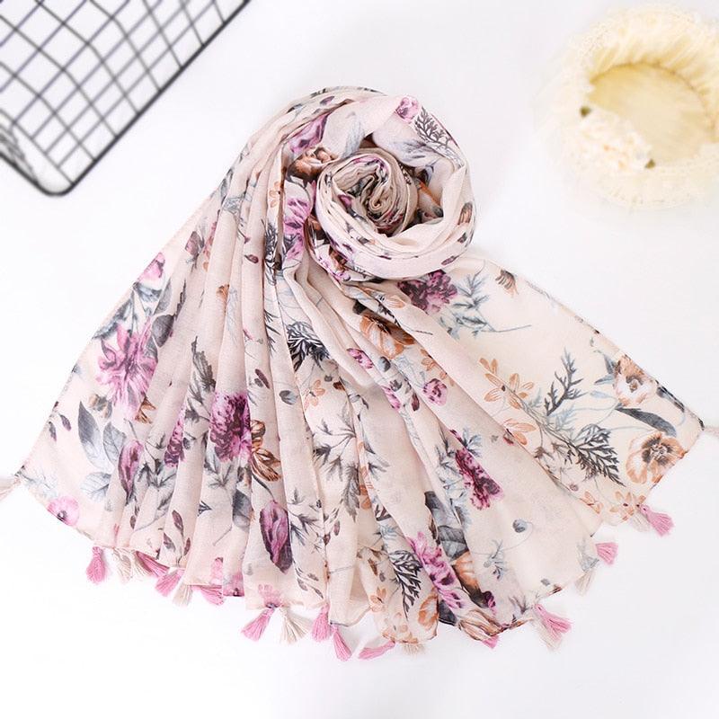 Foulard en coton floral violet pastel - 14:203008806#VS120-01 - L'Atelier du Foulard
