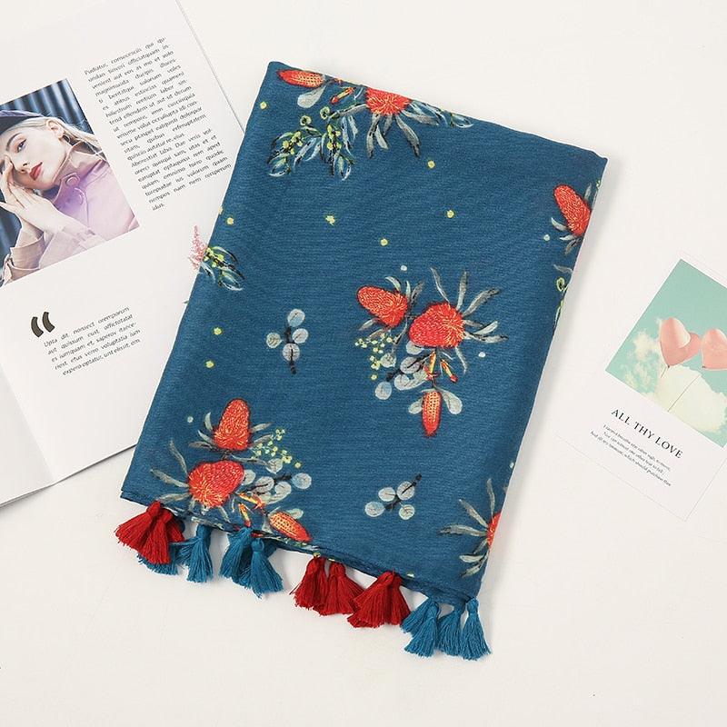 Foulard en coton fraise bleu - 14:203192889#XB015-01 - L'Atelier du Foulard
