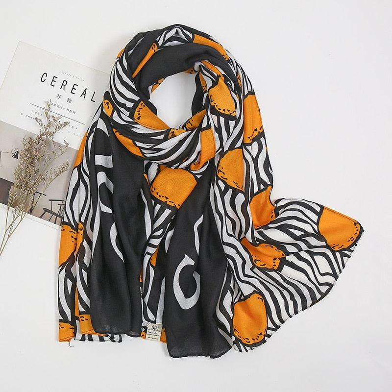 Foulard en coton géométrique noir, blanc et orange - 14:1052#XB095-01 - L'Atelier du Foulard