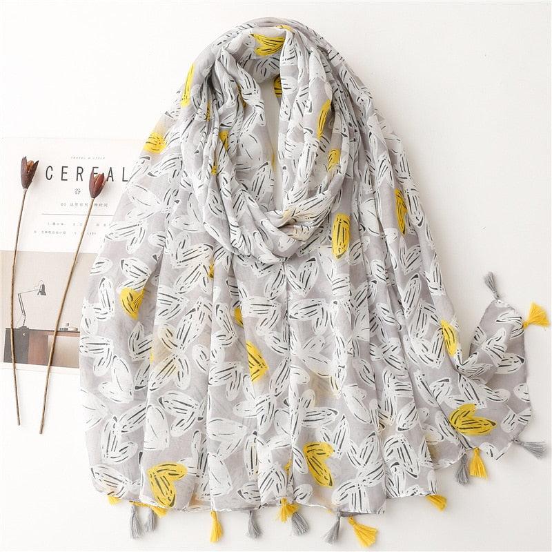 Foulard en coton grise et jaune motif coeur abstrait - 14:200003699#20 - L'Atelier du Foulard