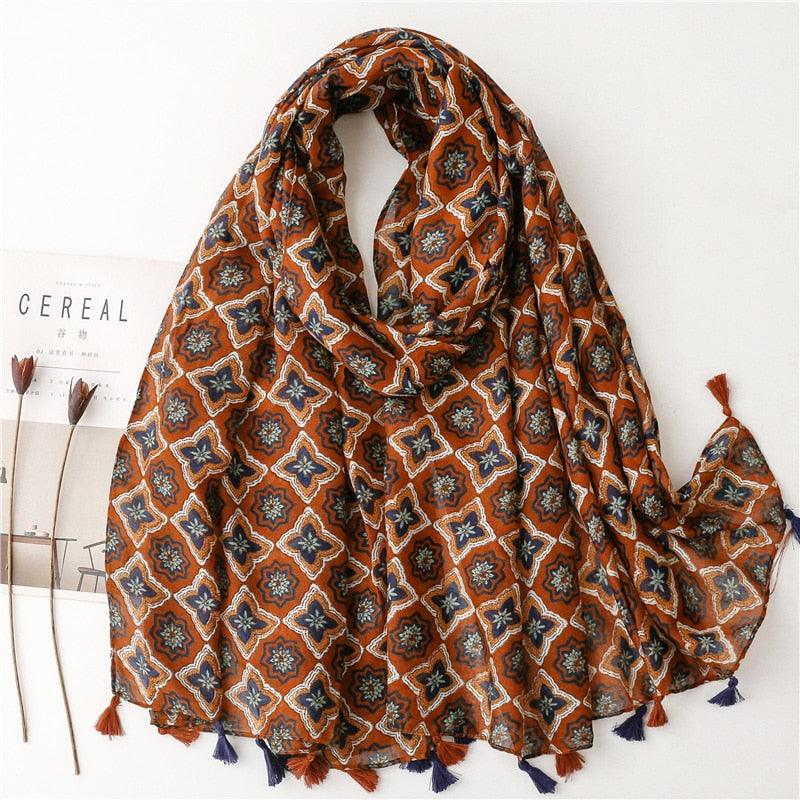 Foulard en coton marron motif géométrique - 14:202135821#25 - L'Atelier du Foulard