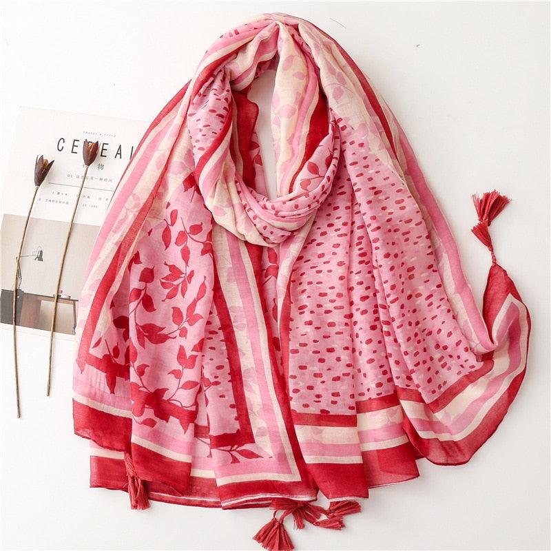 Foulard en coton rose et rouge motif floral - 14:10#13 - L'Atelier du Foulard