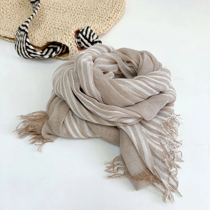 Châle Femme Beige à Rayures -  - Châle - L'Atelier du Foulard