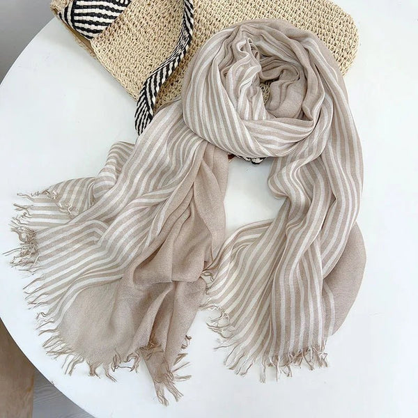 Châle Femme Beige à Rayures -  - Châle - L'Atelier du Foulard