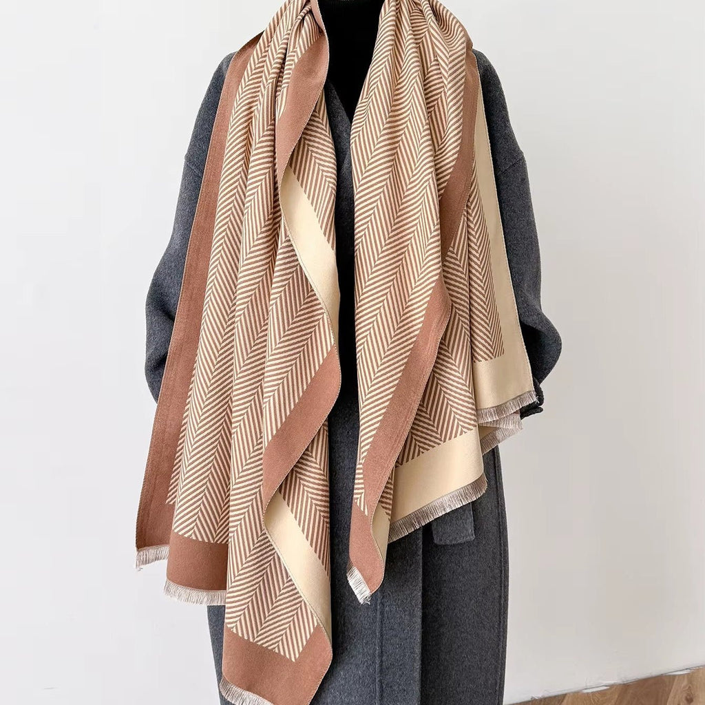 Châle Femme Marron et Graphique -  - Châle - L'Atelier du Foulard