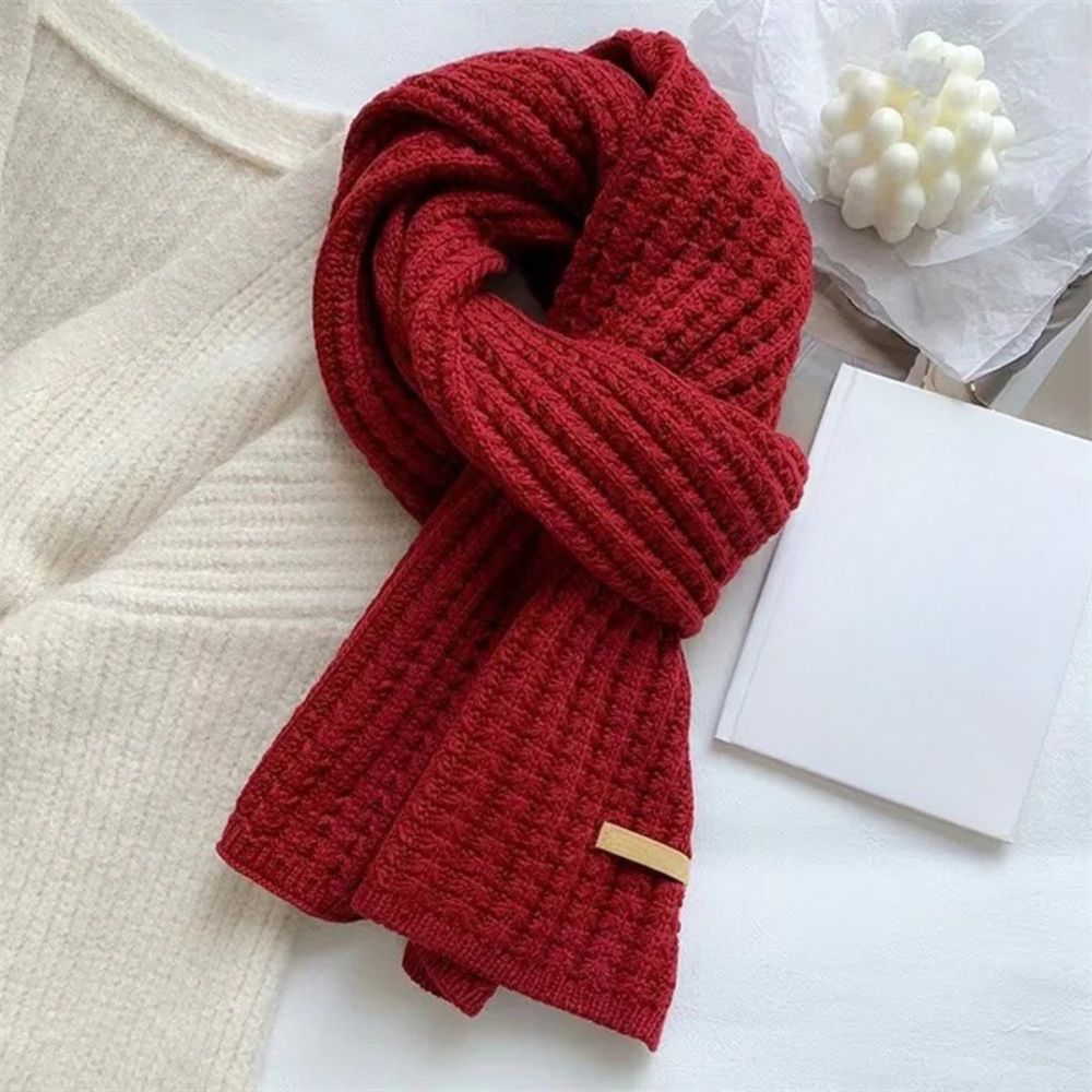 Écharpe tricotée épaisse crème et rouge - Écharpe - L'Atelier du Foulard