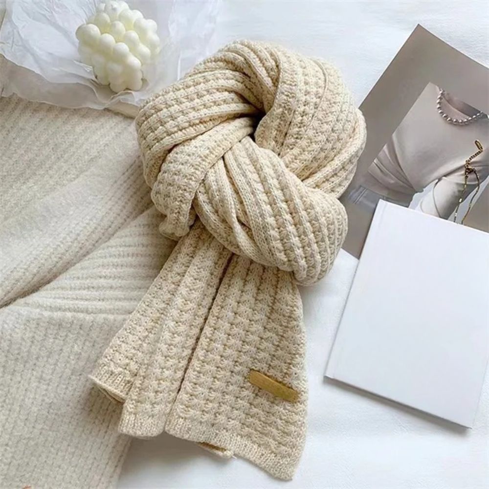 Écharpe tricotée épaisse crème et rouge - Écharpe - L'Atelier du Foulard