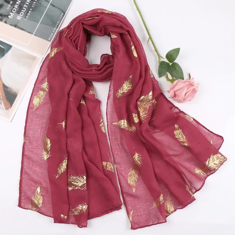 Foulard Léger Imprimé Feuillage Rose - Écharpe Respirante Avec Franges - Polyester - Neuf Sans étiquettes