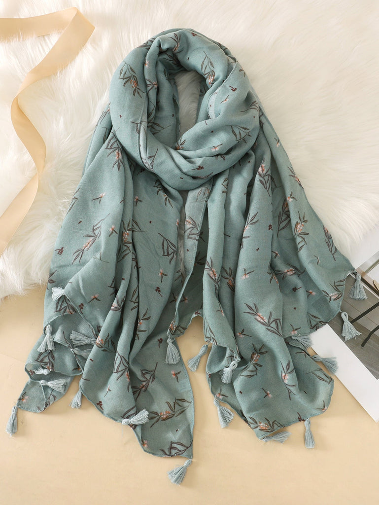 Foulard en coton feuillage vert - 14:201450919XB557-01 - L'Atelier du Foulard