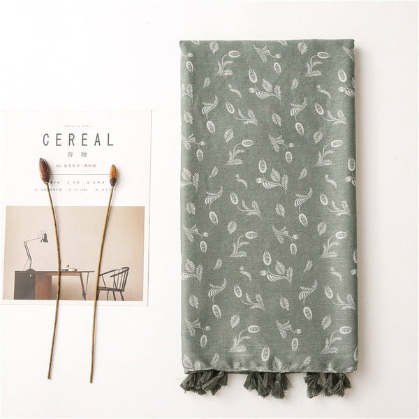 Foulard en coton feuillage vert - 14:201450919XB557-01 - L'Atelier du Foulard