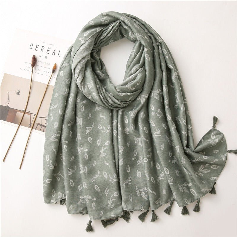 Foulard en coton feuillage vert - 14:201450919XB557-01 - L'Atelier du Foulard