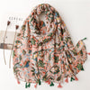 Foulard en coton fleuri rose et vert - 14:1733 - L'Atelier du Foulard