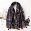 Foulard en coton floral bleu et orange - 14:203008818XB121-01 - L'Atelier du Foulard