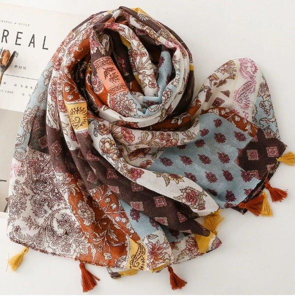 Foulard en coton floral multicolore pastel - 14:350852XB094-02 - L'Atelier du Foulard