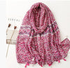 Foulard en coton floral rouge avec pampilles - 14:200006151XB553 - 01 - L'Atelier du Foulard