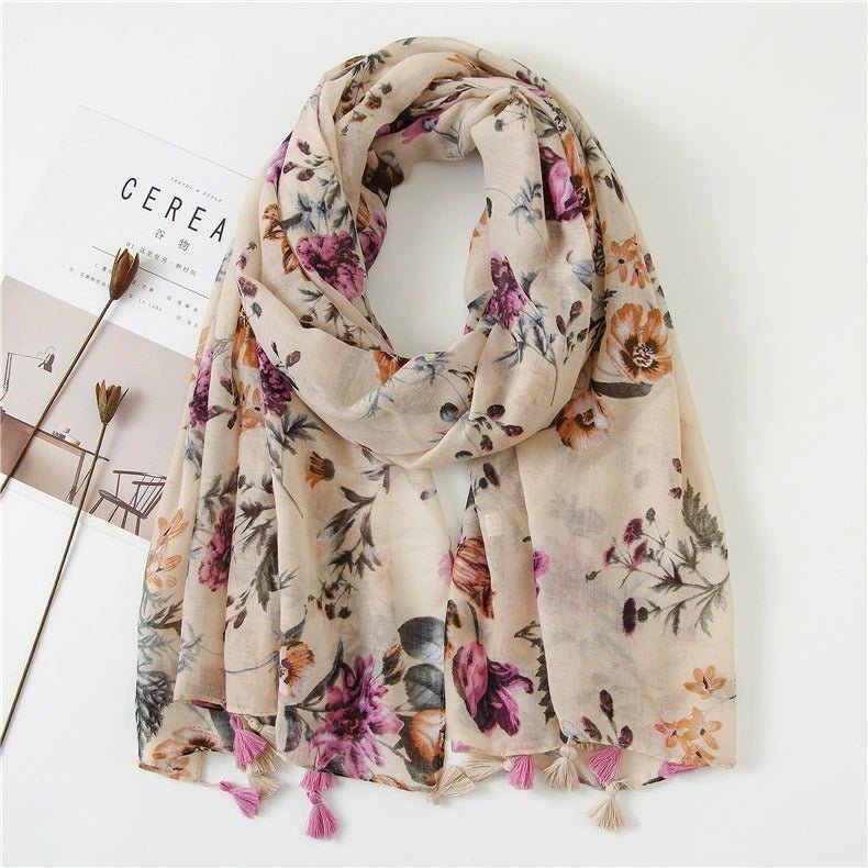 Foulard en coton floral violet pastel - 14:203008806VS120-01 - L'Atelier du Foulard