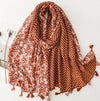 Foulard en coton marron et blanc avec motif paquerette - 14:20000489123 - L'Atelier du Foulard