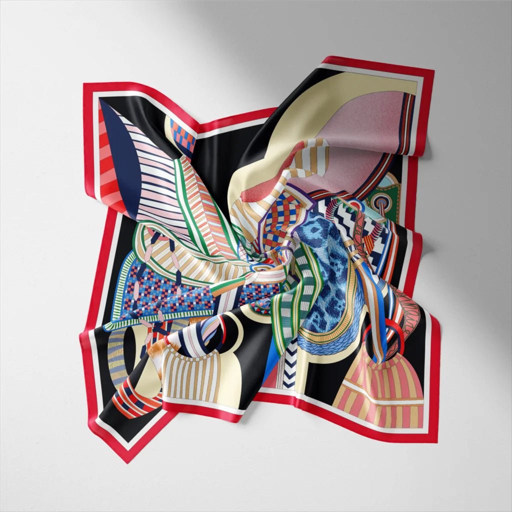 Foulard satiné imprimé orange et noir - Foulard - L'Atelier du Foulard