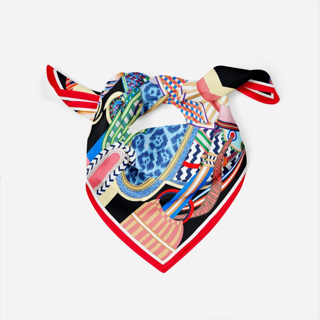 Foulard satiné imprimé orange et noir - Foulard - L'Atelier du Foulard