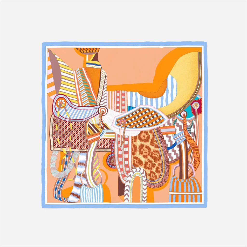 Foulard satiné imprimé orange et noir - Foulard - L'Atelier du Foulard