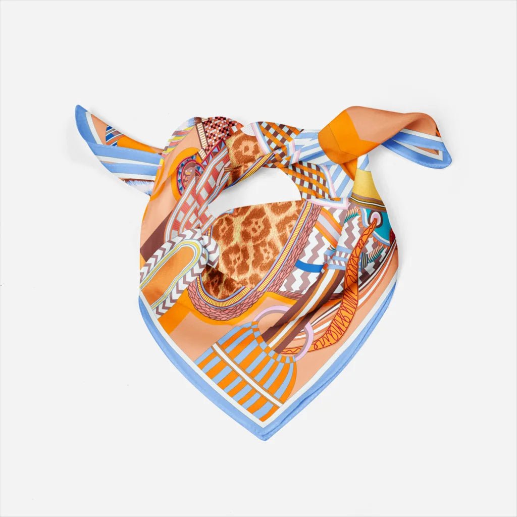 Foulard satiné imprimé orange et noir - Foulard - L'Atelier du Foulard