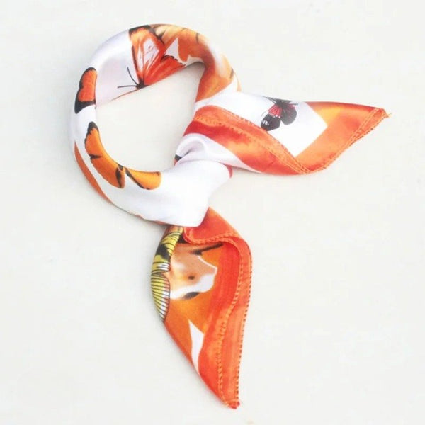 Bandana Orange avec Imprimé de Fleurs et Papillons - - L'Atelier du Foulard