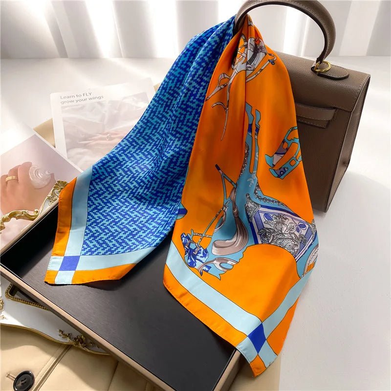Bandana Orange et Bleu avec Motifs Imprimés - - L'Atelier du Foulard