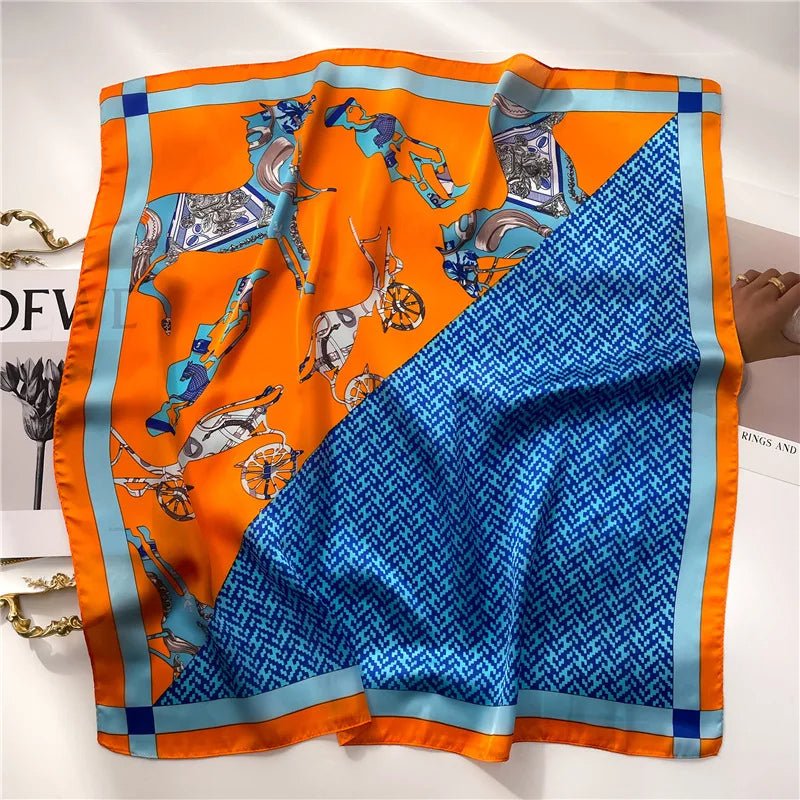 Bandana Orange et Bleu avec Motifs Imprimés - - L'Atelier du Foulard