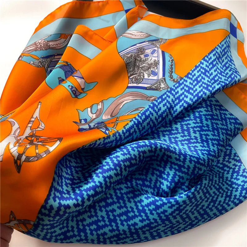 Bandana Orange et Bleu avec Motifs Imprimés - - L'Atelier du Foulard