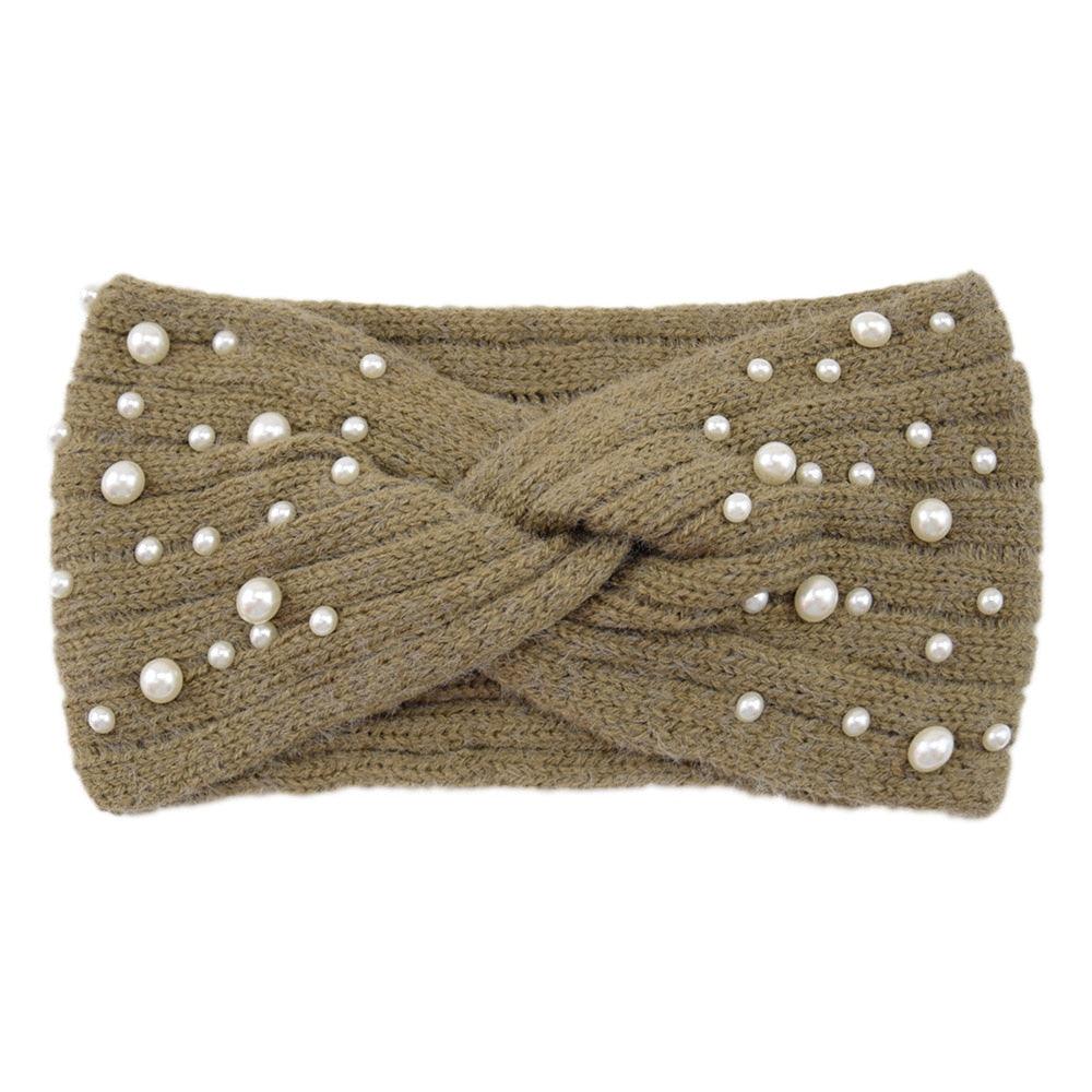 Bandeau en laine avec perles - 14:193#7(khaki) - L'Atelier du Foulard