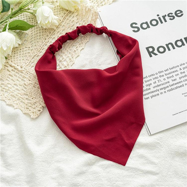 Bandeau type foulard bandana triangle - 14:1254#Solid color wine red;5:201232403 - L'Atelier du Foulard