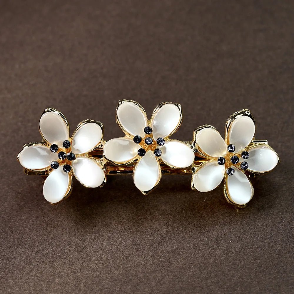 Barrette Cheveux Fleurs avec Pétales Blanches - - L'Atelier du Foulard