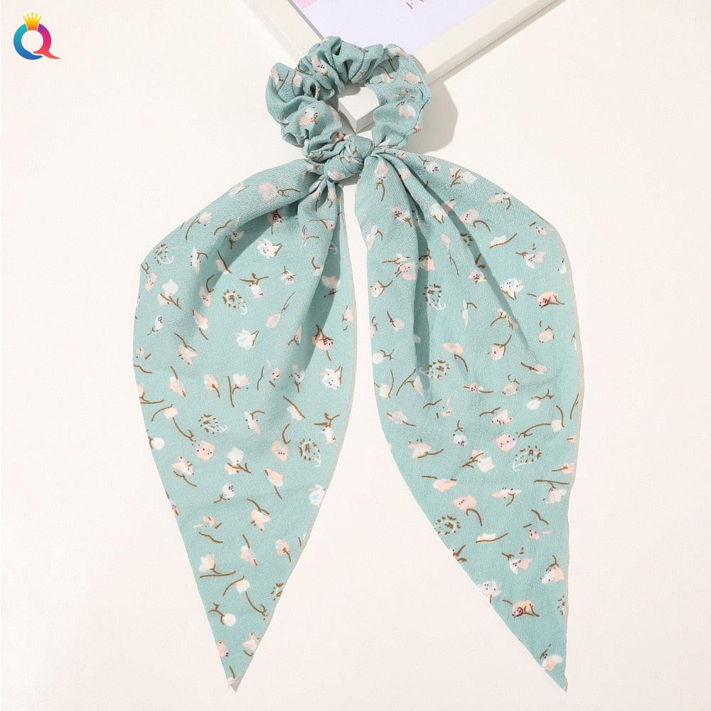 Chouchou foulard avec fleurs blanc ou bleu - 14:200006152#17 - L'Atelier du Foulard