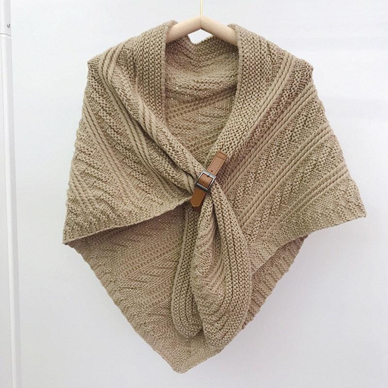 Écharpe cape tricotée uni - 14:200000914#Khaki - L'Atelier du Foulard