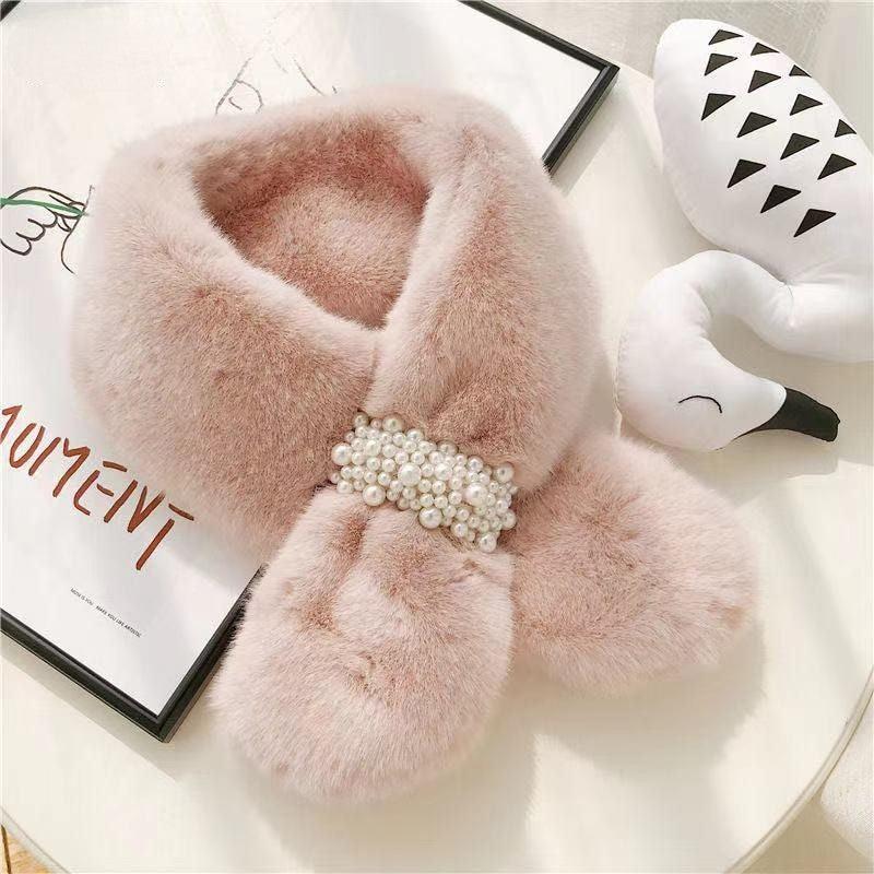 Écharpe croisée fausse fourrure lapin avec boucle - 14:350853#pink - L'Atelier du Foulard