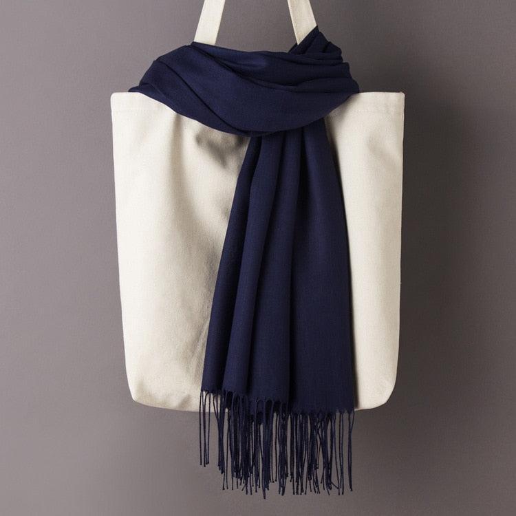 Écharpe en cachemire doux et chaud - Ton Bleu - 14:202997806#Navy - L'Atelier du Foulard