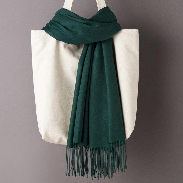 Écharpe en cachemire doux et chaud - Ton vert - 14:29#Blackish green - L'Atelier du Foulard