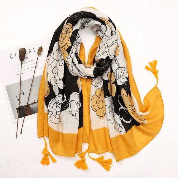 Écharpe en coton florale noir ou jaune - 14:201448921#75;5:200003528 - 0 - L'Atelier du Foulard