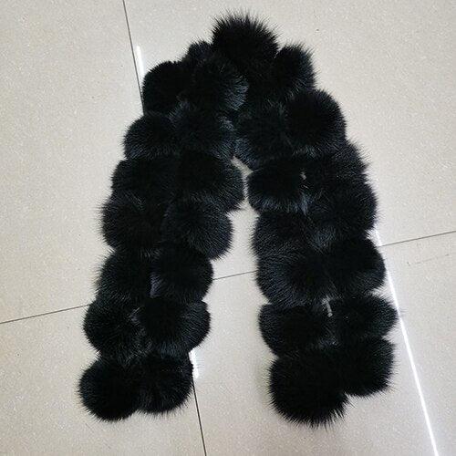 Echarpe en fourrure de renard véritable avec pompons - 14:10#Fox fur black - L'Atelier du Foulard