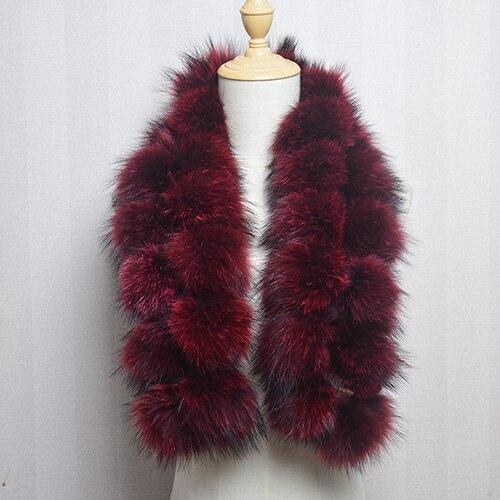 Echarpe en fourrure de renard véritable avec pompons - 14:350852#Raccoon wine red - L'Atelier du Foulard