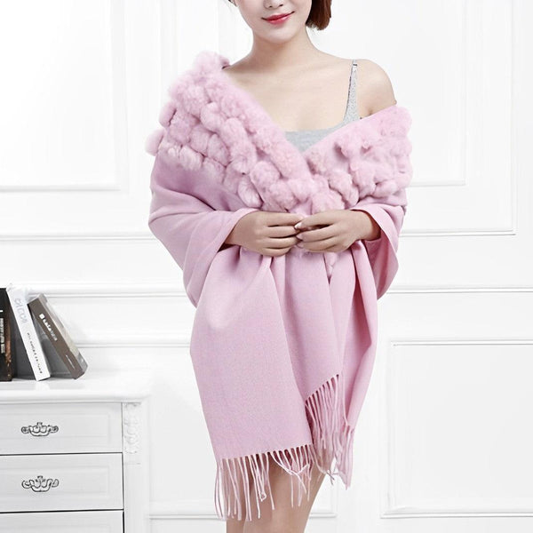 Echarpe en laine avec pompon en fourrure - 14:200004889#pink;5:200003528 - L'Atelier du Foulard