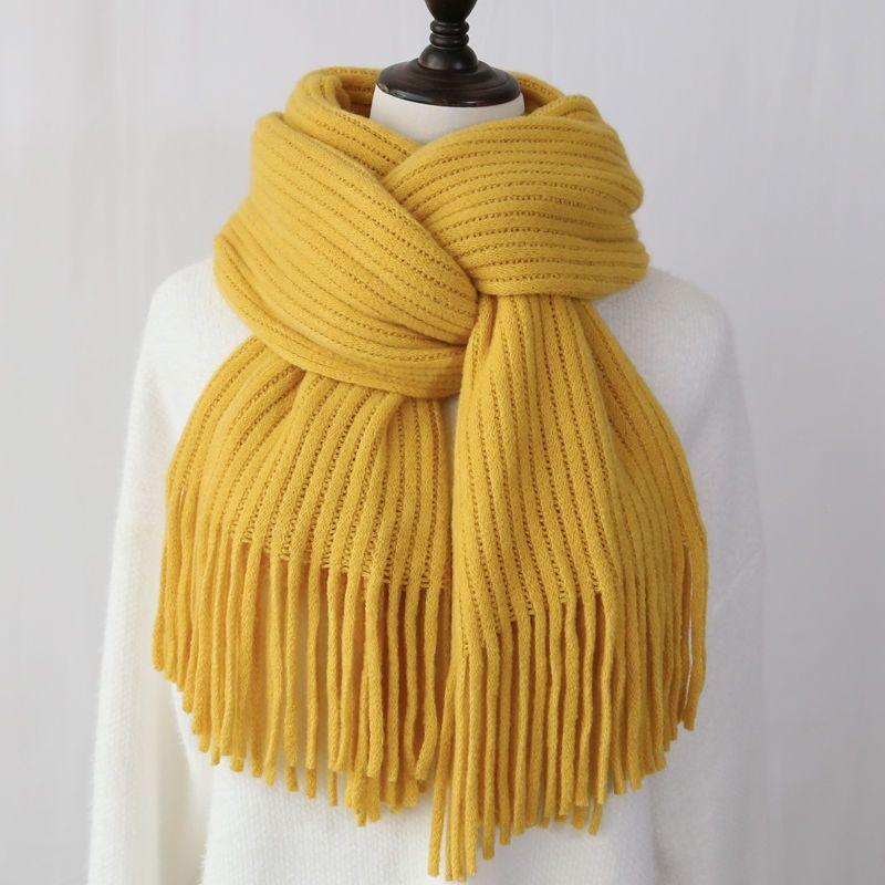 Écharpe en laine unie avec franges - 14:366#Yellow;5:200003528#200x40cm - L'Atelier du Foulard