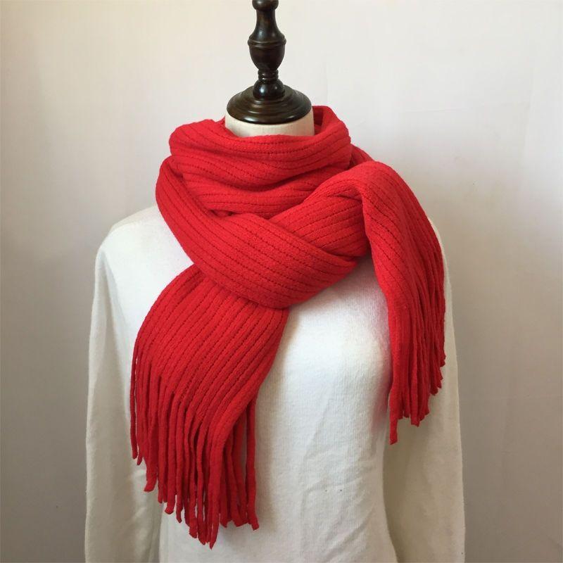 Écharpe en laine unie avec franges - 14:10#Red;5:200003528#200x40cm - L'Atelier du Foulard