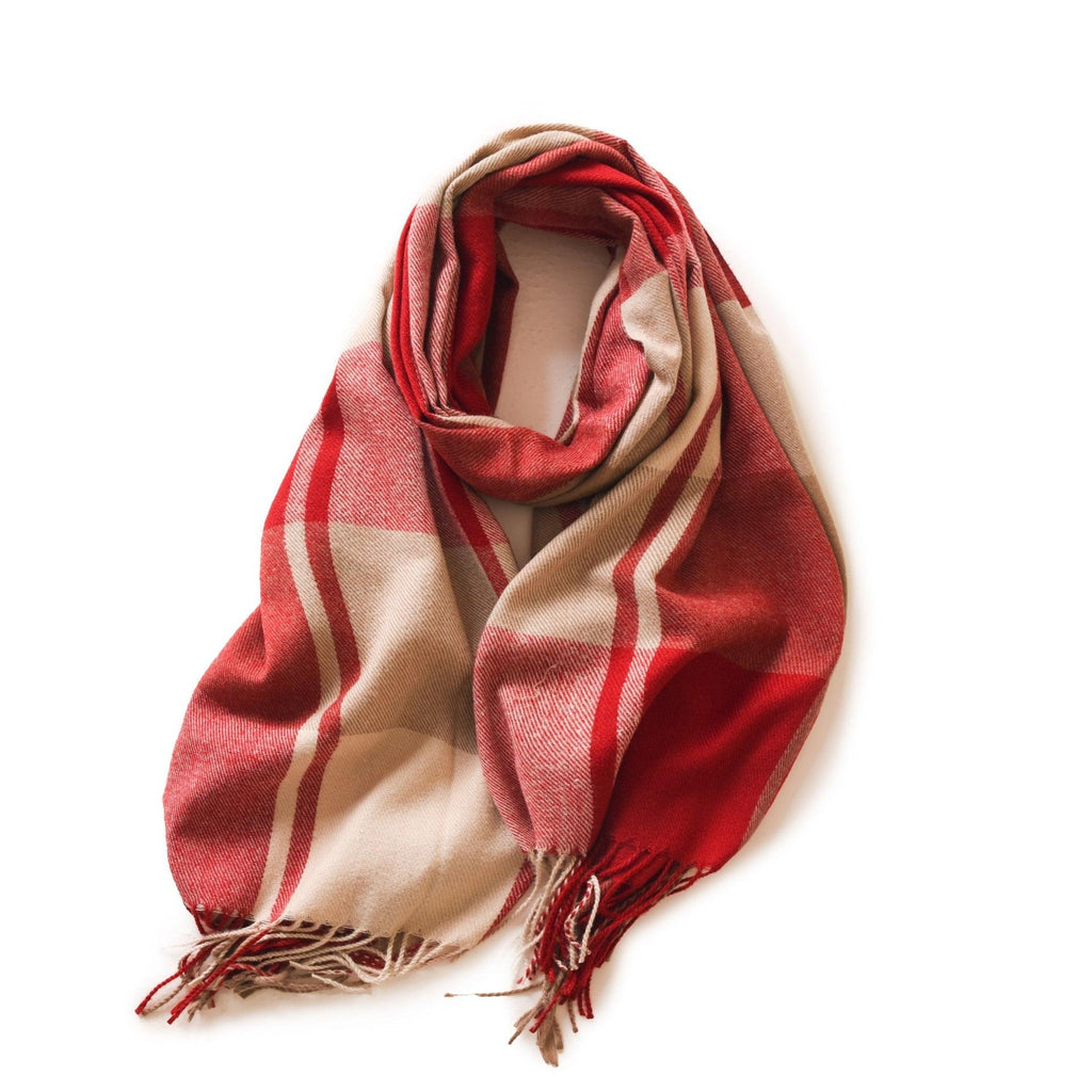 Écharpe frangée en motifs carreaux intemporels - 14:200004890#DFG-red;5:200003528 - L'Atelier du Foulard